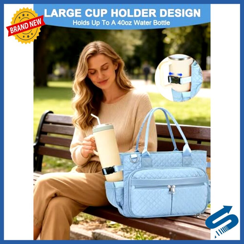 Large Tote Bag with Laptop Compartment Multiple Pockets Work Travel Organizer - Picture 5 of 7